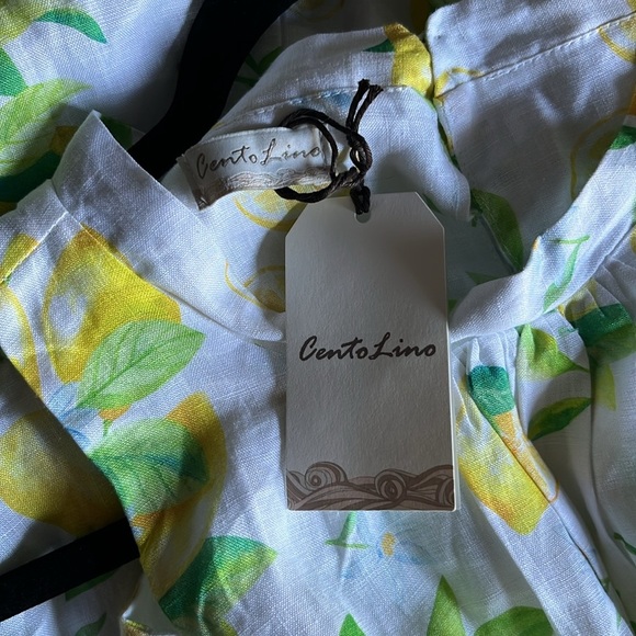 Cento Lino - 100% linen Sleeveless Lemon Print Midi Dress - Picture 8 of 8